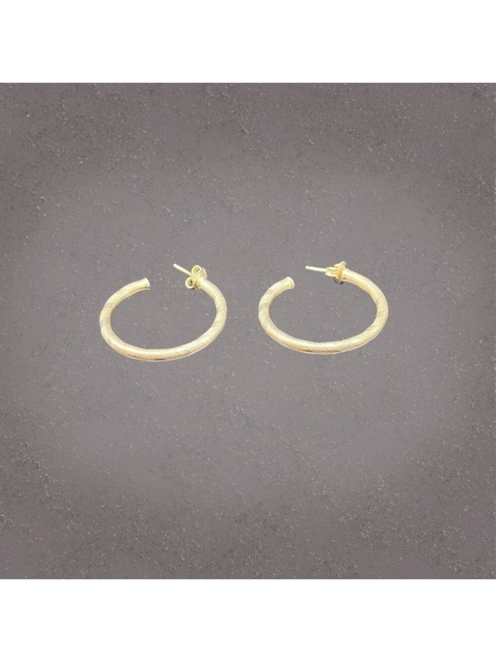 Sterling Silver 925 Italy Textured Round Hoop Earrings - Picture 1 of 4